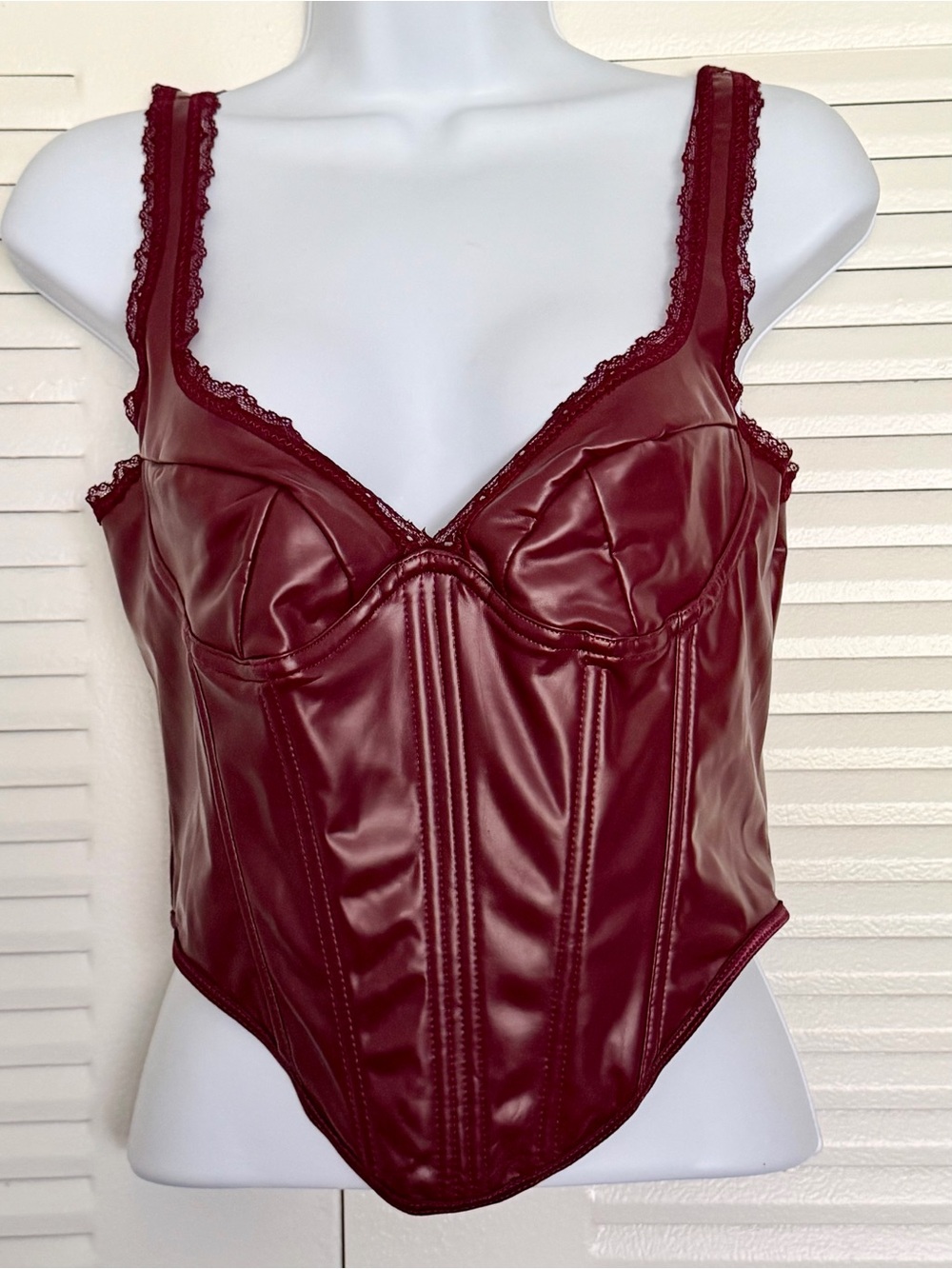 Faux Leather Burgundy Corset Tank Top size Large
